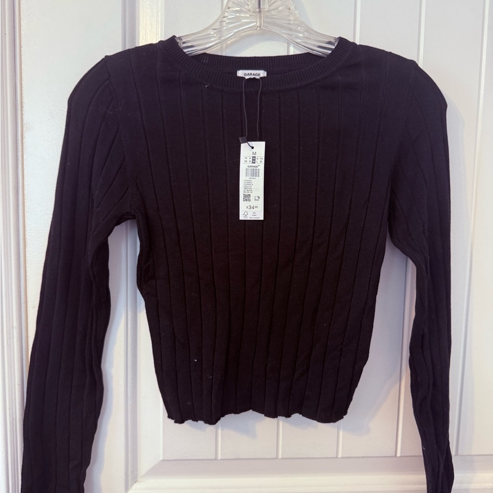 Black Ribbed Long Sleeve Top